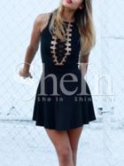 Shein Black Sleeveless Lace Up Front Flare Dress