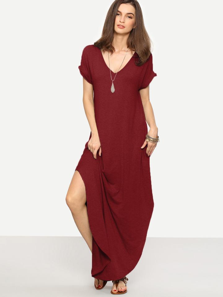 Shein Rolled-cuff Pockets Side Split Dress