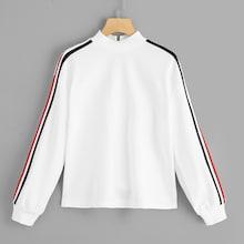 Shein Mock-neck Striped Trim Pullover