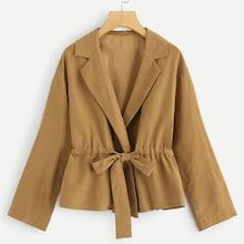 Shein Notch Collar Drawstring Waist Wrap Coat