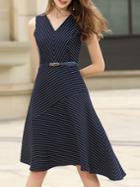 Shein V Neck Striped Asymmetric Dress