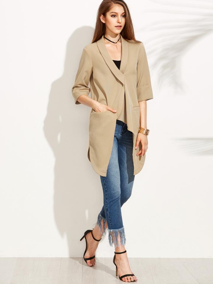 Shein Camel Asymmetric Shawl Lapel Curved Hem Duster Coat