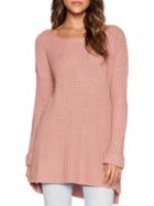 Shein Pink Round Neck Long Sleeve Dip Hem Sweater
