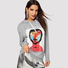 Shein Letter & Figure Print Drawstring Hoodie