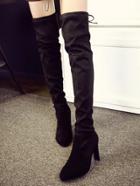 Shein Black Pointy Over The Knee High Heeled Boots