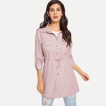 Shein Roll-up Sleeve Drawstring Longline Coat