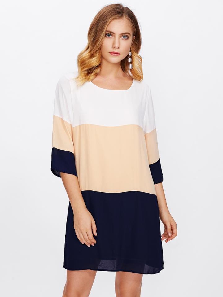 Shein Cut And Sew Button Keyhole Back Dress