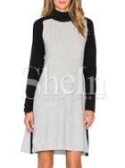 Shein Grey Mock Neck Contrast Sleeve T-shirt Dress