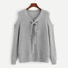 Shein Open Shoulder Lace Up Sweater