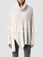 Shein Beige Turtleneck Asymmetric Side Zip Slouchy Sweater