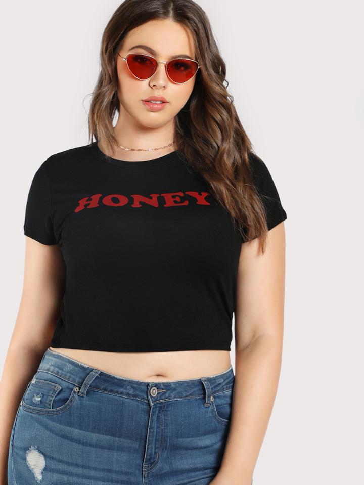 Shein Honey Print Crop Tee