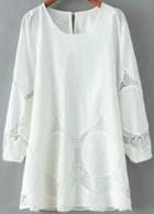 Shein White Round Neck Hollow Lace Loose Dress