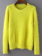 Shein Yellow Round Neck Long Sleeve Crop Sweater