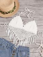 Shein Macrame Fringe Trim Crochet Halter Neck Top