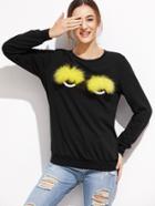 Shein Black Feather Eye Embellished Sweatshirt