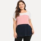 Shein Plus Cut And Sew Color Block Blouse