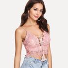 Shein Fringe Lace Up Front Guipure Lace Cami Top