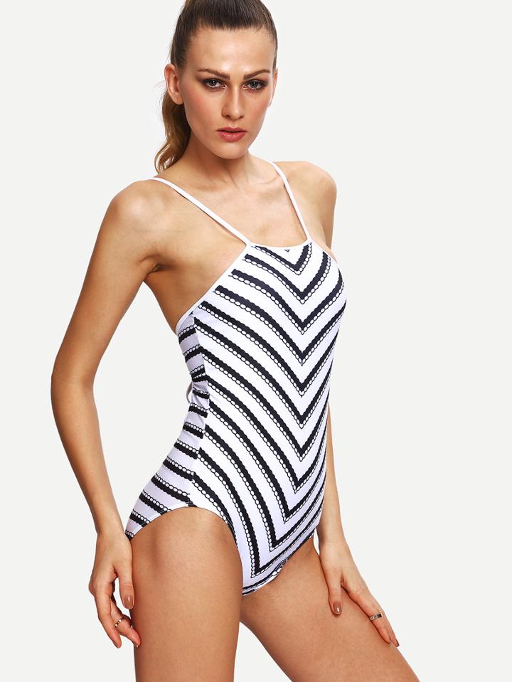 Shein Chevron Print Cutout One-piece Swimwear