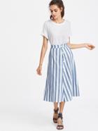 Shein Band Waist Button Front Striped Skirt