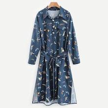 Shein Self Tie Animal Print Dolphin Hem Shirt Dress