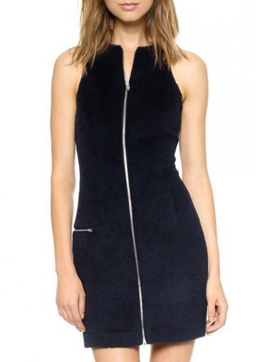 Rosewe Fabulous Zipper Closure Round Neck Black Tank Dress