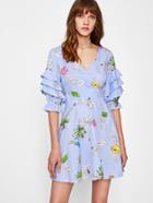 Shein Layered Sleeve Overlap Front Mixed Print Dress