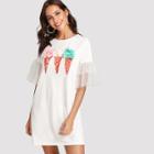 Shein Tiered Mesh Sleeve Applique Ice-cream Dress