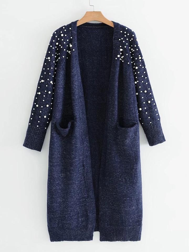 Shein Faux Pearl Detail Space Dye Cardigan