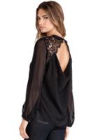 Shein Black Long Sleeve Contrast Lace Backless Blouse