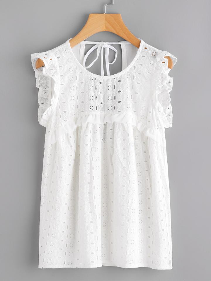 Shein Tied Open Back Eyelet Embroidered Top