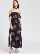 Shein Calico Print Bardot Side Slit Dress