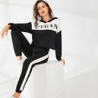 Shein Color Block Letter Hoodie And Sweatpants Set