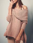 Shein Pink Off The Shoulder Loose Asymmetrical Sweater