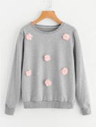 Shein 3d Flower Appliques Marled Sweatshirt