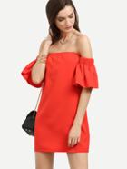 Shein Red Off The Shoulder Ruffle Sleeve Dress