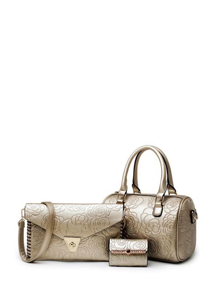 Shein Floral Embossed Barrel Bag 3pcs