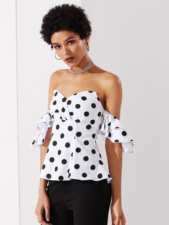 Shein Layered Ruffle Sleeve Sweetheart Bardot Top