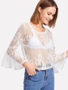 Shein Lace Fluted Sleeve Top