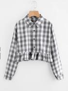 Shein Ruffle Hem Checkered Crop Blouse