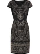 Shein Black V Neck Embroidered Sheath Dress
