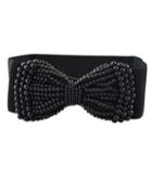 Shein Black Pu Leather Imitation Pearl Bow Shape Wide Fashion Waist Belt