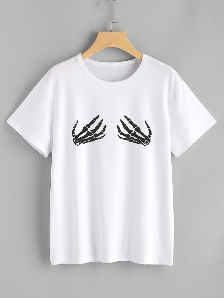 Shein Halloween Skeleton Hand Print T-shirt