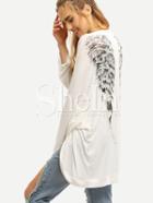 Shein Beige Long Sleeve Wings Print Outerwear