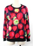 Rosewe Sweet Strawberry Print Long Sleeve Sweats For Women