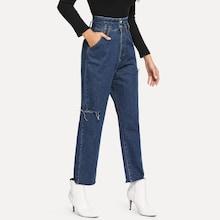 Shein Raw Hem Knee Rips Wide Leg Jeans