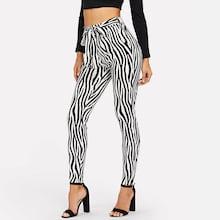 Shein Slant Pocket Belted Animal Print Pants