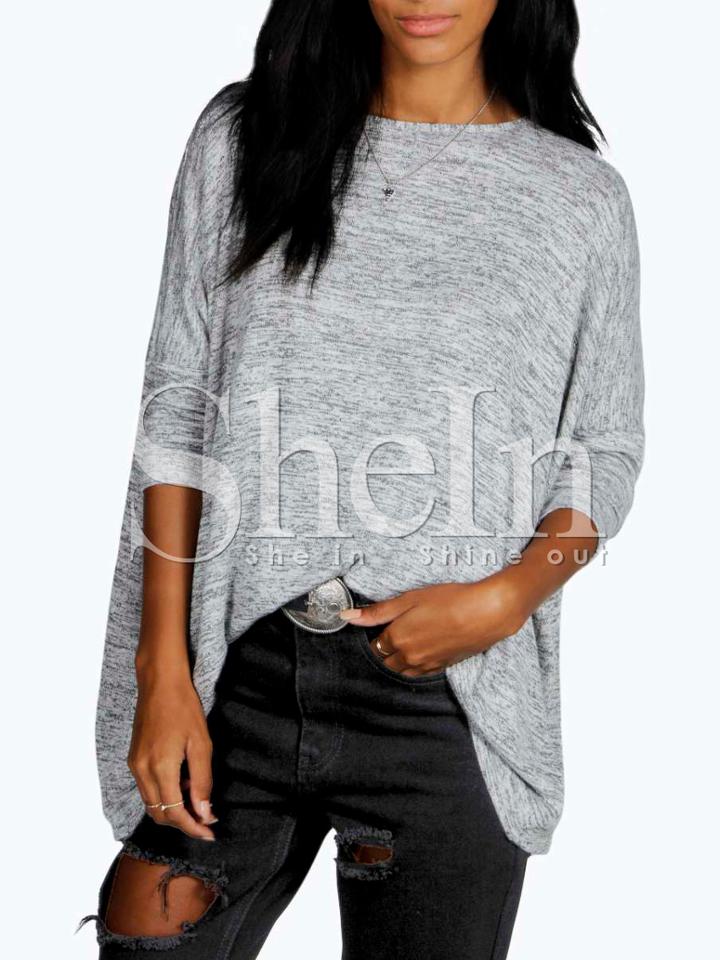 Shein Grey Round Neck V Back T-shirt