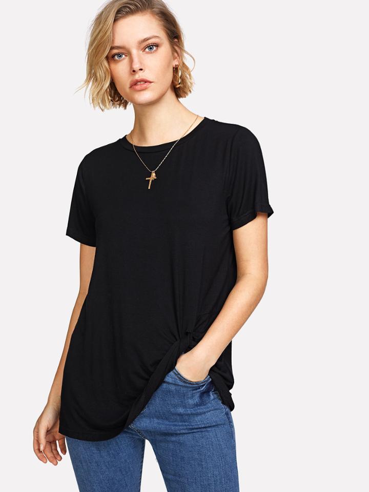 Shein Twist Hem Solid T-shirt
