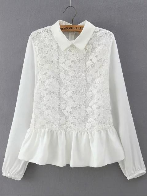 Shein White Long Sleeve Lace Flare Hem Blouse