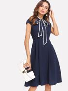 Shein Contrast Binding Tie Neck Fit & Flare Dress